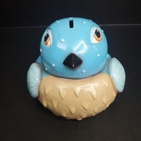 Kitschy Hard Rubber Pudgy Blue Bird Piggy Bank Vintage 6"x6" - Picture 2 of 9